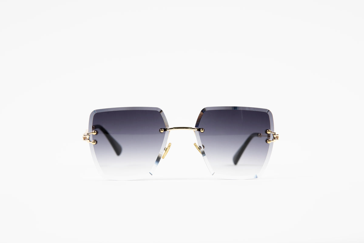 black rimless square sunglasses
