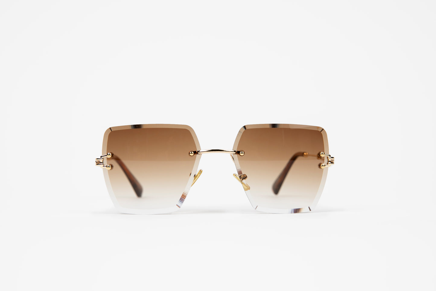 brown rimless square sunglasses