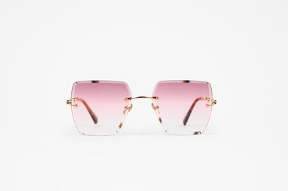 pink rimless square sunglasses