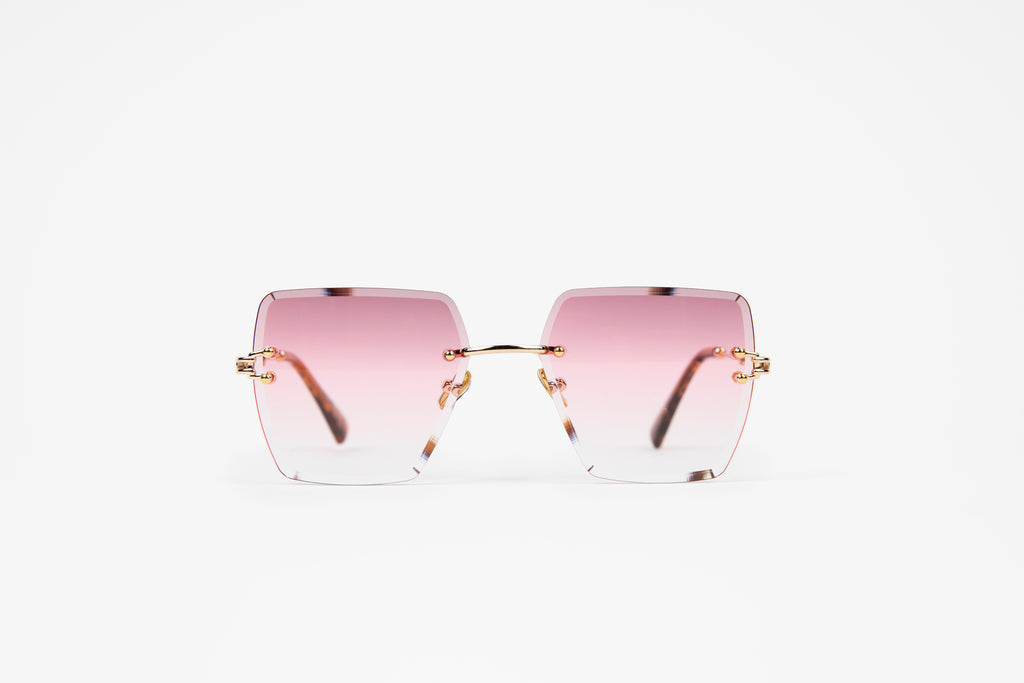 pink rimless square sunglasses